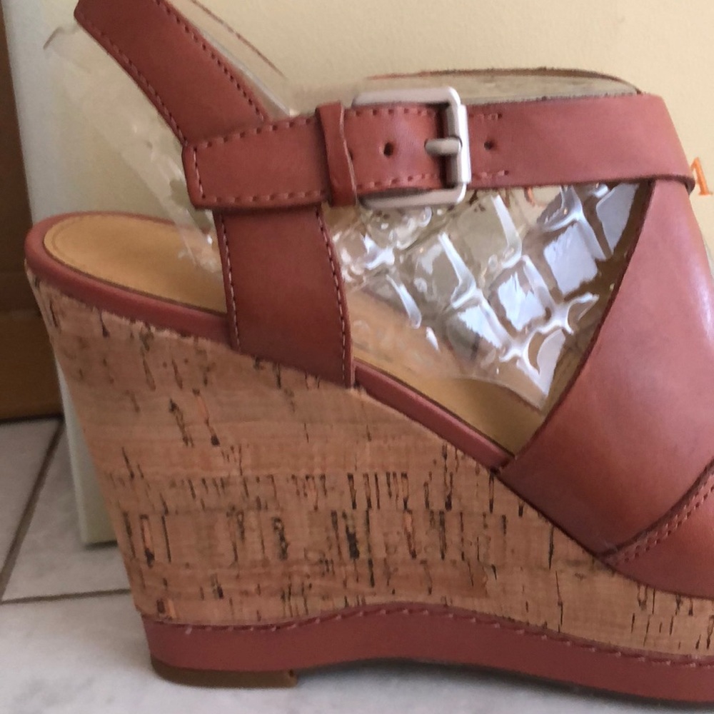 FRANCO SARTO PLATFORM WEDGE LEATHER SANDALS - Picture 3 of 4